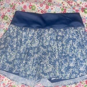 Blue Athletic Floral Skirt with Navy Waistband